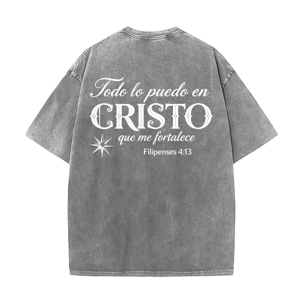 Christianartworkshop Elegantes Unisex-T-Shirt mit spanischem spirituellem Vers in zwei Schriftarten, kleinem Stern auf der Rückseite und gewaschenem Aufdruck - image 17