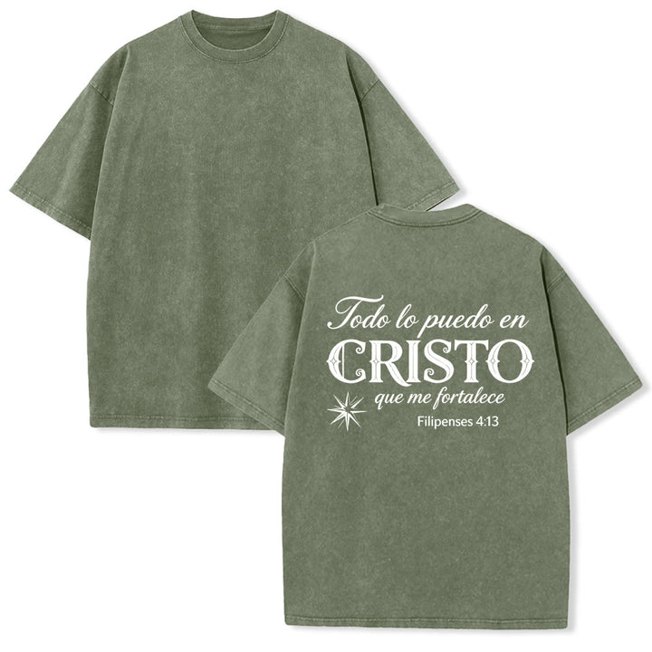 Christianartworkshop Elegantes Unisex-T-Shirt mit spanischem spirituellem Vers in zwei Schriftarten, kleinem Stern auf der Rückseite und gewaschenem Aufdruck - Armeegrün - 5XL - image 19