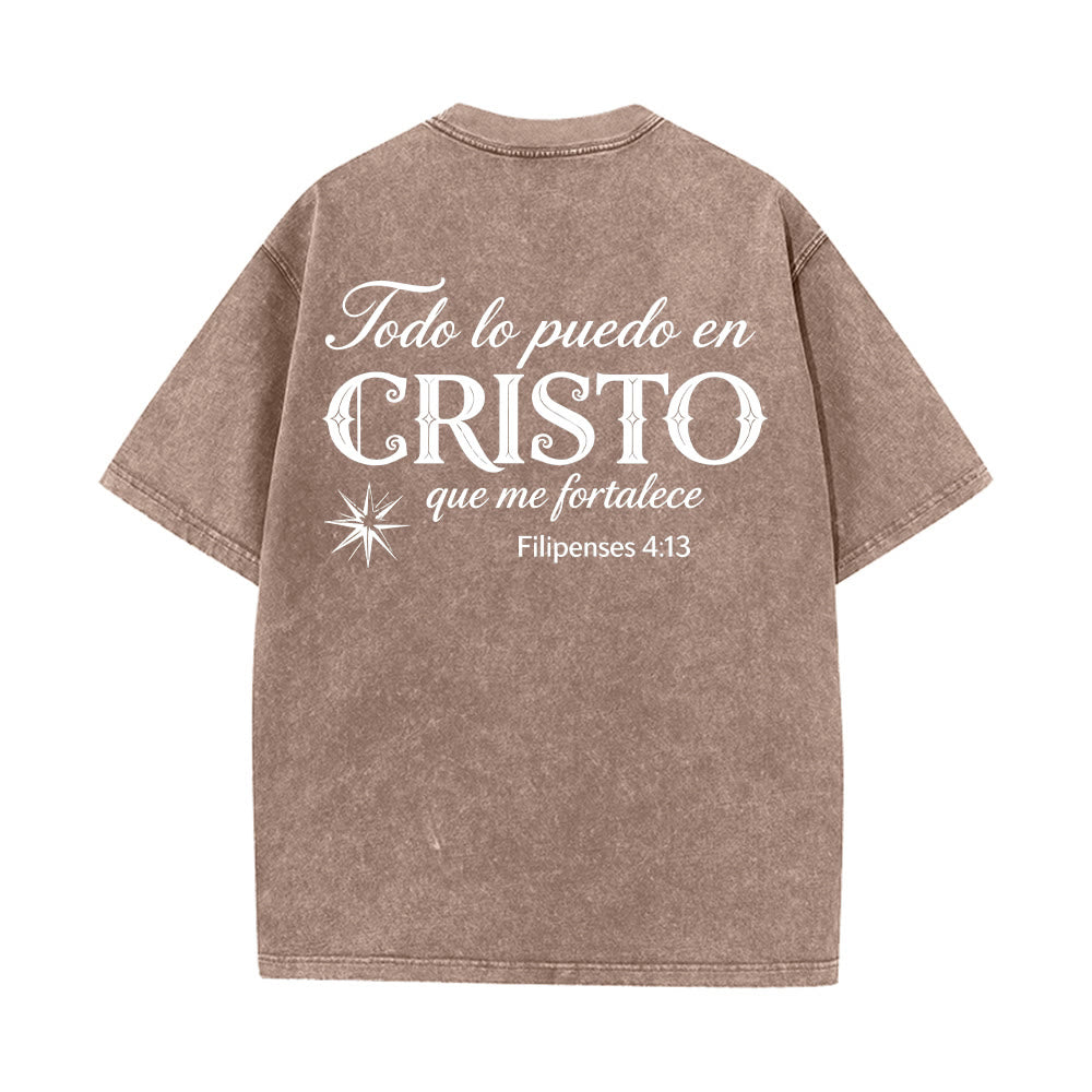 Christianartworkshop Elegantes Unisex-T-Shirt mit spanischem spirituellem Vers in zwei Schriftarten, kleinem Stern auf der Rückseite und gewaschenem Aufdruck - image 23