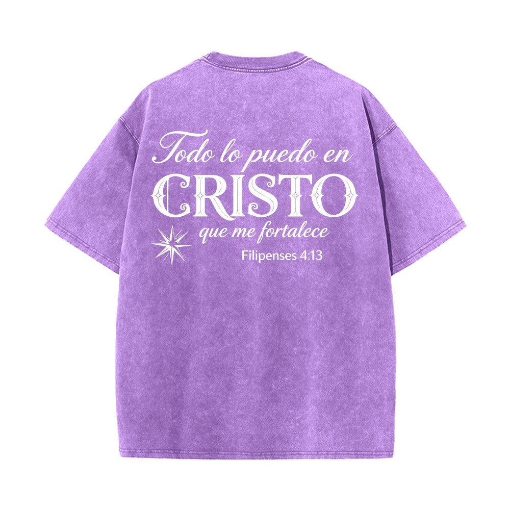 Christianartworkshop Elegantes Unisex-T-Shirt mit spanischem spirituellem Vers in zwei Schriftarten, kleinem Stern auf der Rückseite und gewaschenem Aufdruck - image 11