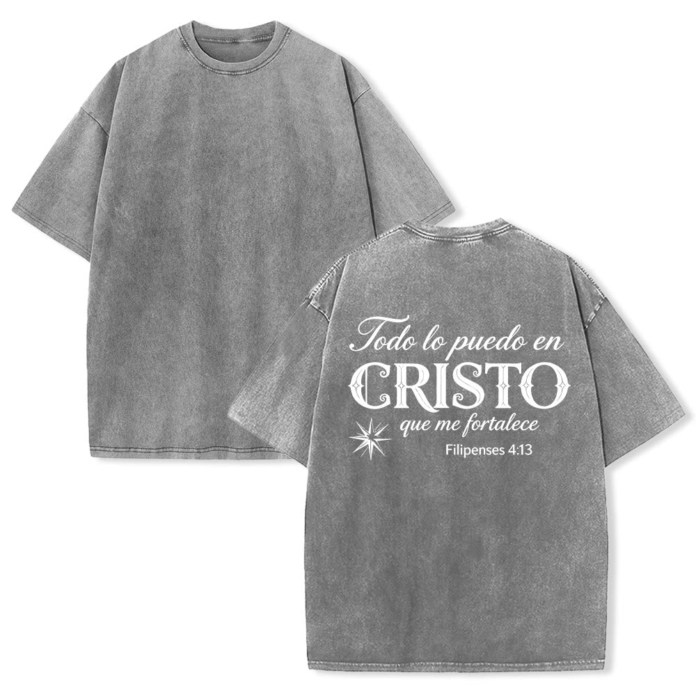 Christianartworkshop Elegantes Unisex-T-Shirt mit spanischem spirituellem Vers in zwei Schriftarten, kleinem Stern auf der Rückseite und gewaschenem Aufdruck - Grau - 5XL - image 16