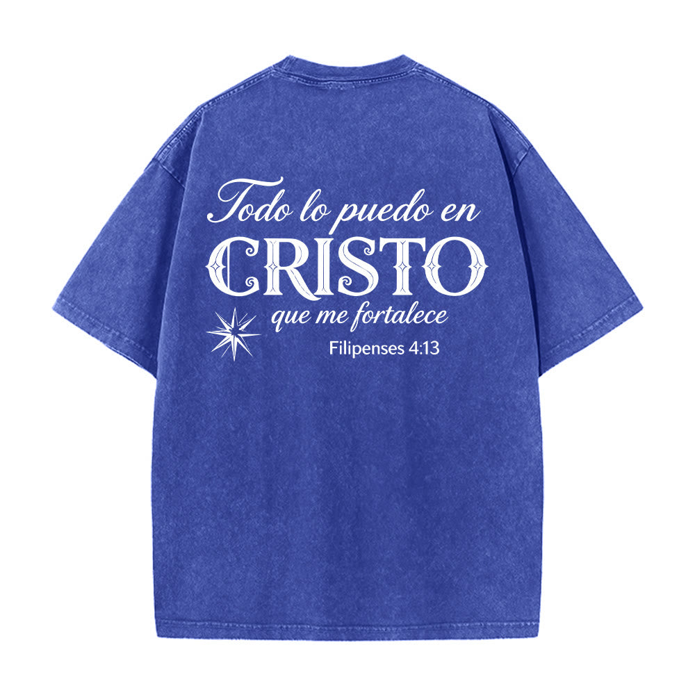 Christianartworkshop Elegantes Unisex-T-Shirt mit spanischem spirituellem Vers in zwei Schriftarten, kleinem Stern auf der Rückseite und gewaschenem Aufdruck - image 14