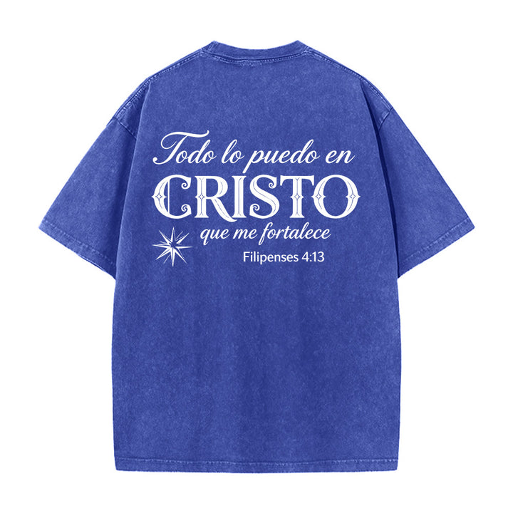 Christianartworkshop Elegantes Unisex-T-Shirt mit spanischem spirituellem Vers in zwei Schriftarten, kleinem Stern auf der Rückseite und gewaschenem Aufdruck - image 14