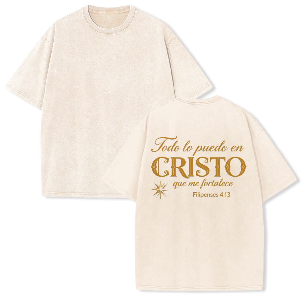 Christianartworkshop Elegantes Unisex-T-Shirt mit spanischem spirituellem Vers in zwei Schriftarten, kleinem Stern auf der Rückseite und gewaschenem Aufdruck - Beige - 5XL - image 7