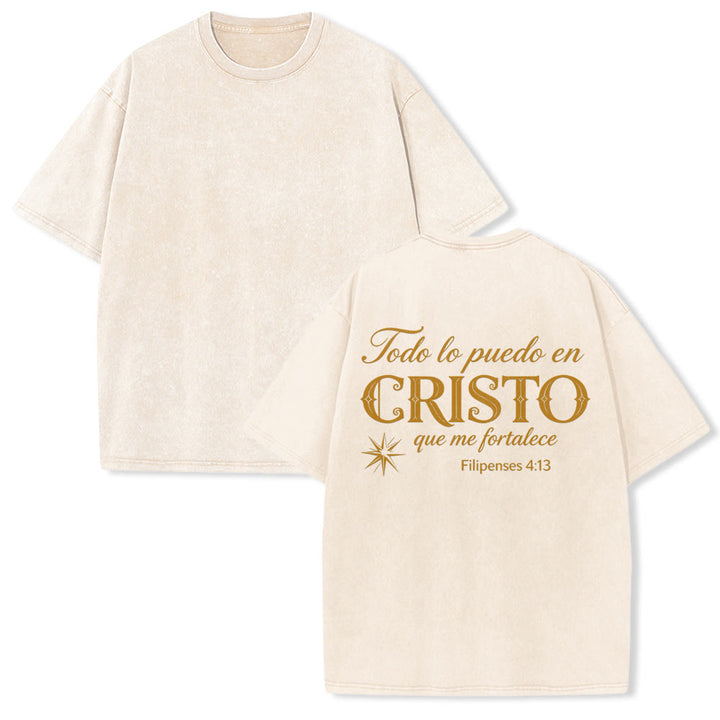 Christianartworkshop Elegantes Unisex-T-Shirt mit spanischem spirituellem Vers in zwei Schriftarten, kleinem Stern auf der Rückseite und gewaschenem Aufdruck - Beige - 5XL - image 7