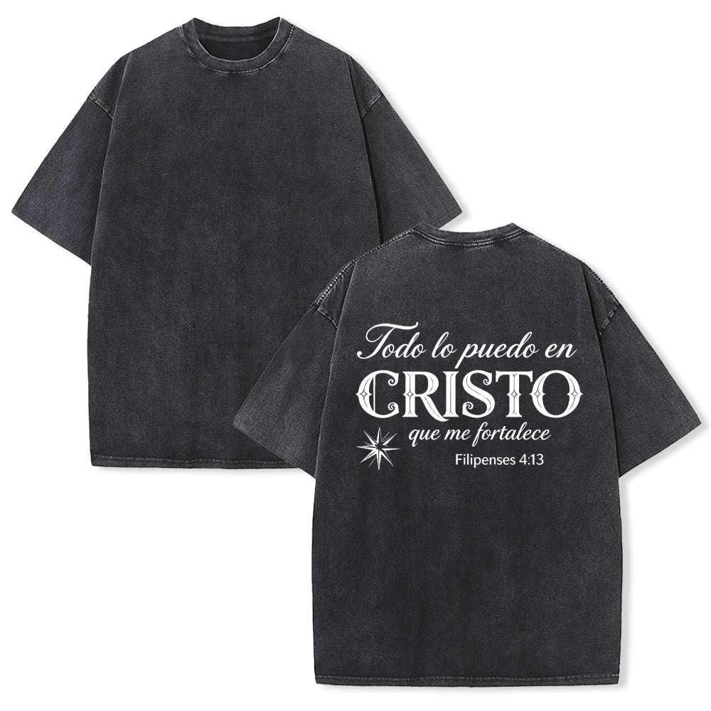 Christianartworkshop Elegantes Unisex-T-Shirt mit spanischem spirituellem Vers in zwei Schriftarten, kleinem Stern auf der Rückseite und gewaschenem Aufdruck - Schwarz - 5XL - image 4
