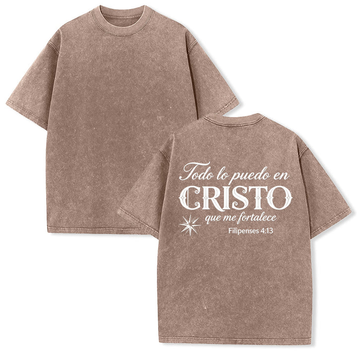 Christianartworkshop Elegantes Unisex-T-Shirt mit spanischem spirituellem Vers in zwei Schriftarten, kleinem Stern auf der Rückseite und gewaschenem Aufdruck - Braun - 5XL - image 22