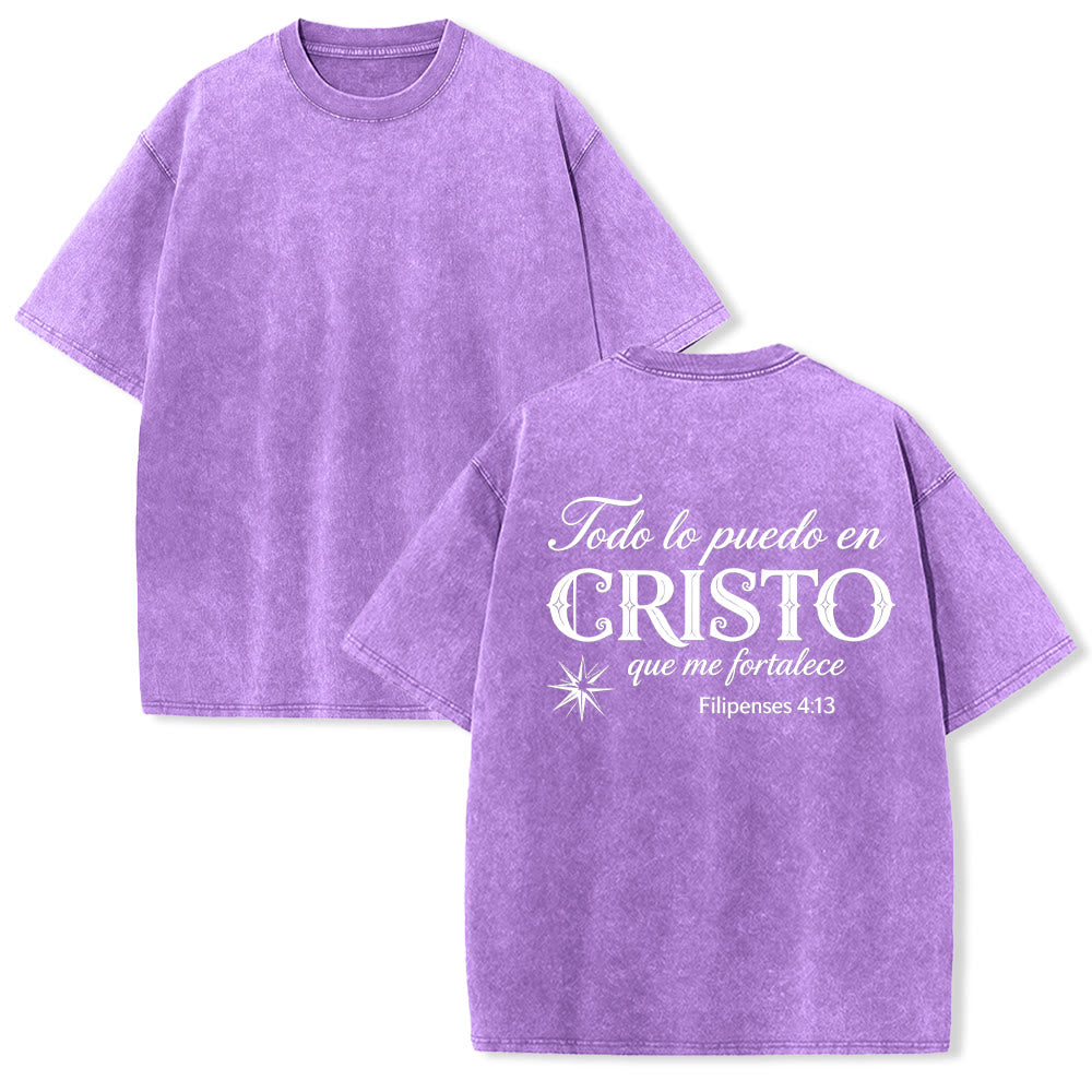 Christianartworkshop Elegantes Unisex-T-Shirt mit spanischem spirituellem Vers in zwei Schriftarten, kleinem Stern auf der Rückseite und gewaschenem Aufdruck - Lila - 5XL - image 10