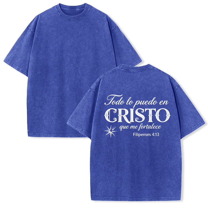 Christianartworkshop Elegantes Unisex-T-Shirt mit spanischem spirituellem Vers in zwei Schriftarten, kleinem Stern auf der Rückseite und gewaschenem Aufdruck - Blau - 5XL - image 13