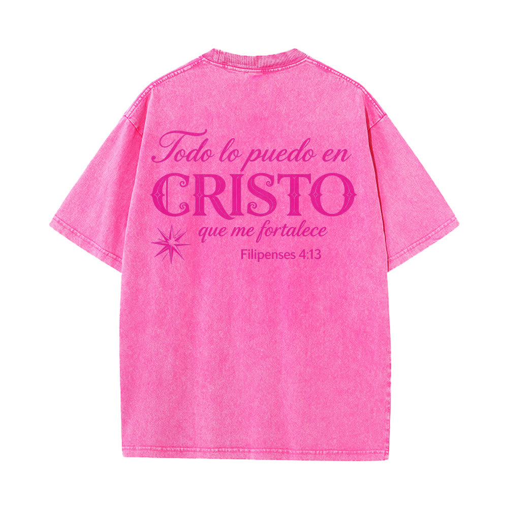 Christianartworkshop Elegantes Unisex-T-Shirt mit spanischem spirituellem Vers in zwei Schriftarten, kleinem Stern auf der Rückseite und gewaschenem Aufdruck - image 26