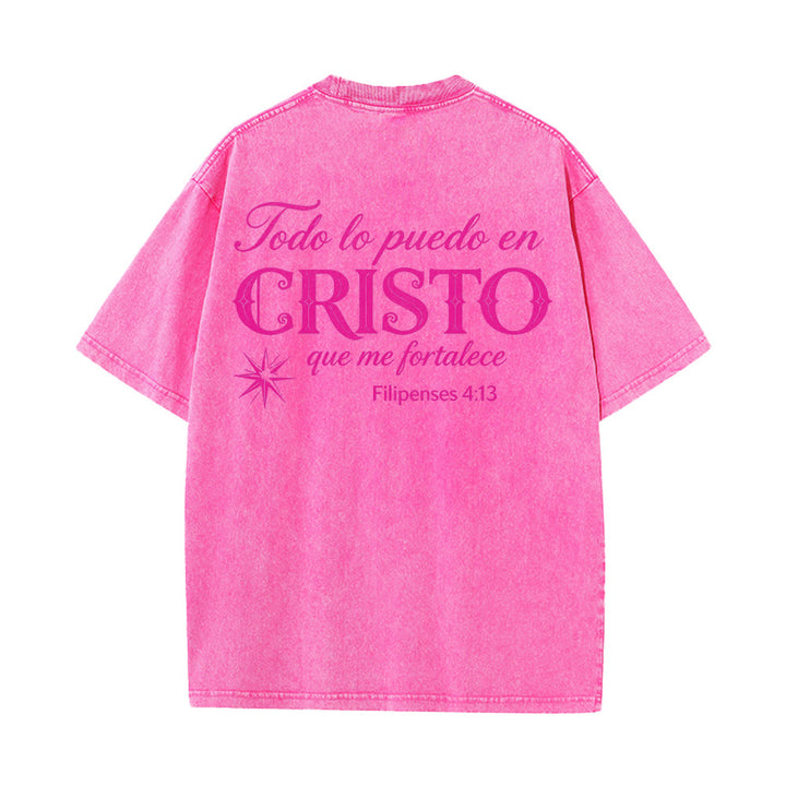 Christianartworkshop Elegantes Unisex-T-Shirt mit spanischem spirituellem Vers in zwei Schriftarten, kleinem Stern auf der Rückseite und gewaschenem Aufdruck - image 26