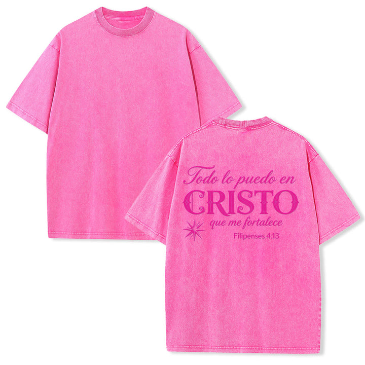 Christianartworkshop Elegantes Unisex-T-Shirt mit spanischem spirituellem Vers in zwei Schriftarten, kleinem Stern auf der Rückseite und gewaschenem Aufdruck - Rosa - 5XL - image 25