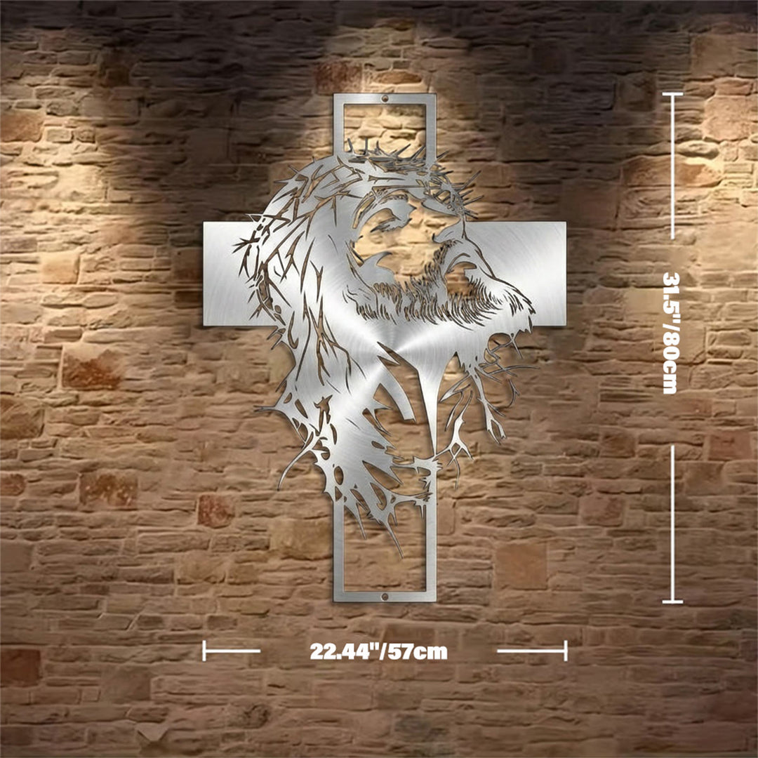Christianartworkshop Dornenkrone Jesuskreuz Wanddeko aus Metall: Ausdruck tiefen Glaubens  - Silber - 22,44"*31,50"*0,06"/57 cm*80 cm*0,15 cm - image 17