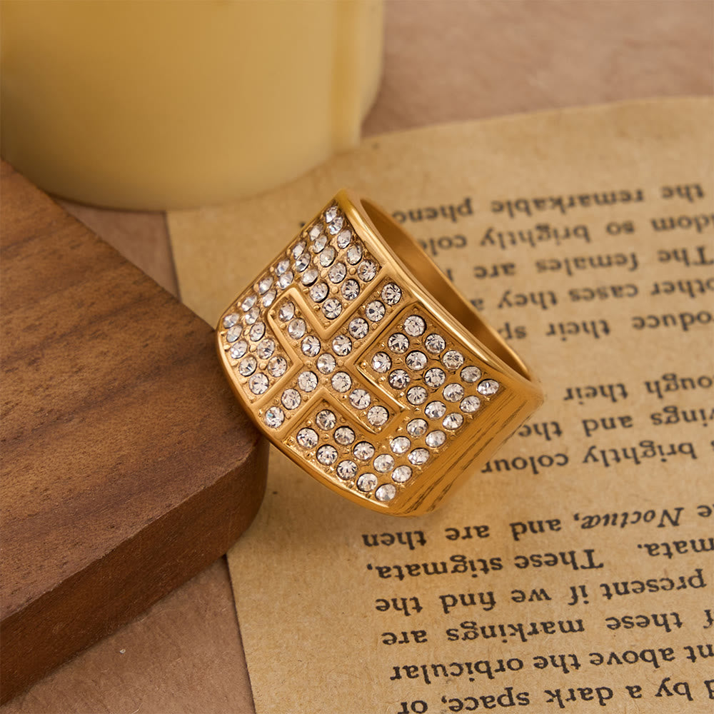 Christianartworkshop Zweifarbiger, polierter, dicker Ring mit vollständig mit Zirkonia besetztem Kreuz: Symbol für beständige, ruhige und spirituelle Gelassenheit - Golden - US 13 - image 1