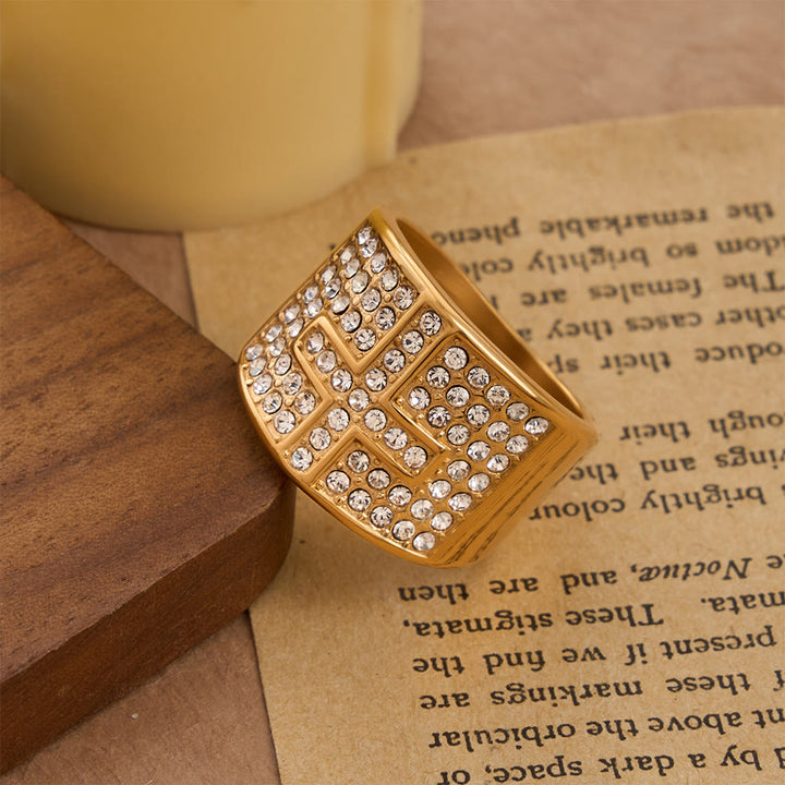 Christianartworkshop Zweifarbiger, polierter, dicker Ring mit vollständig mit Zirkonia besetztem Kreuz: Symbol für beständige, ruhige und spirituelle Gelassenheit - Golden - US 13 - image 1