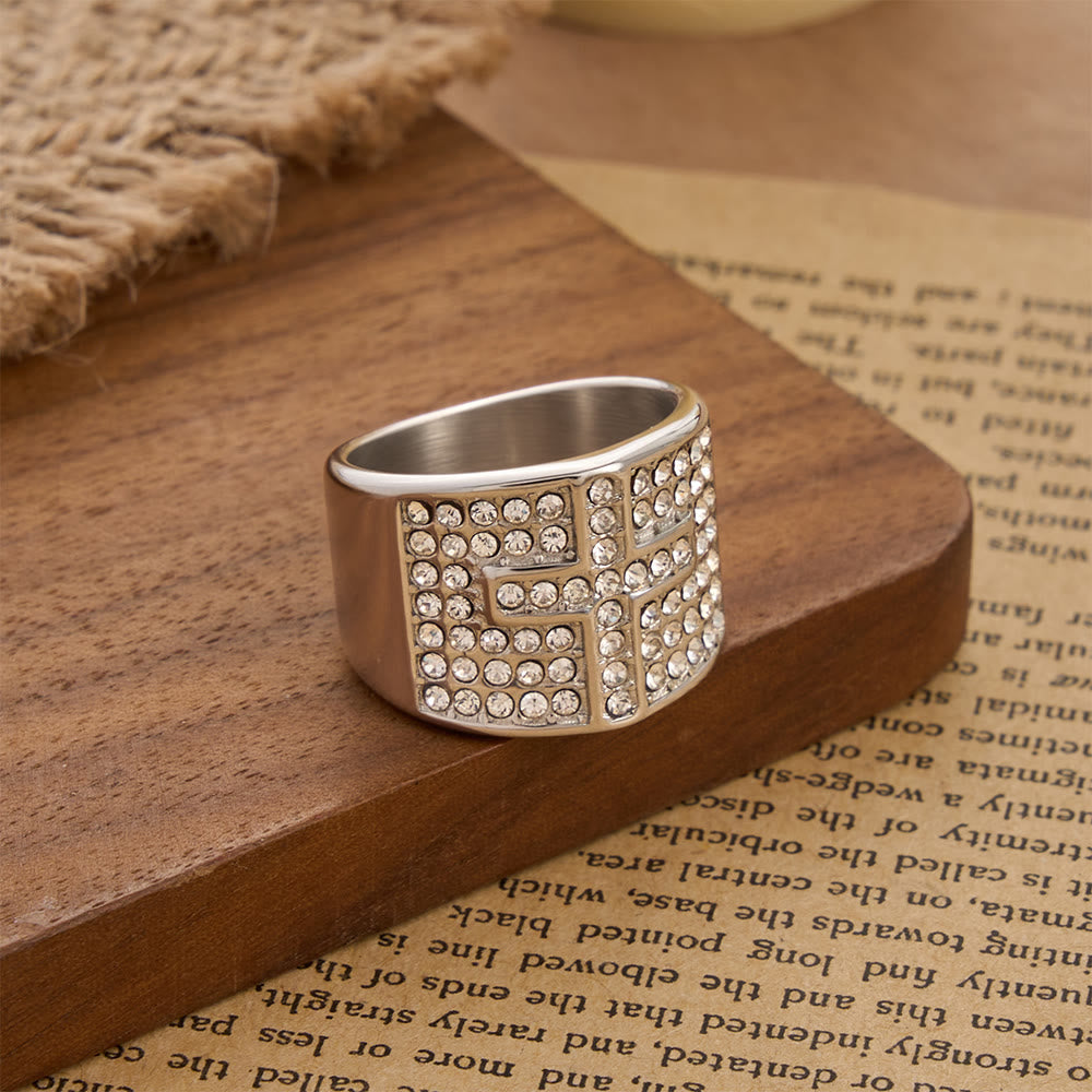 Christianartworkshop Zweifarbiger, polierter, dicker Ring mit vollständig mit Zirkonia besetztem Kreuz: Symbol für beständige, ruhige und spirituelle Gelassenheit - image 4