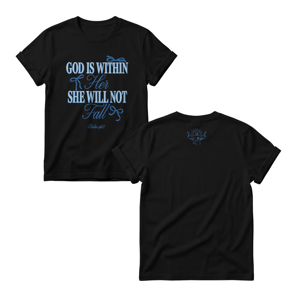 Christianartworkshop Mix Serif Cursive Bow Detail God Is Within Her Bible Verse Women's Crewnecks - Schwarz - 4XL - image 8