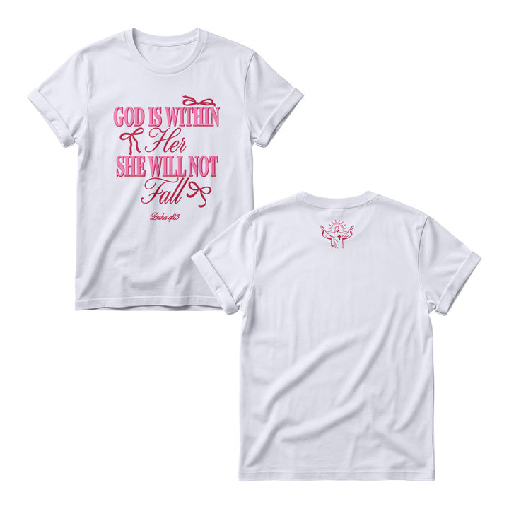 Christianartworkshop Mix Serif Cursive Bow Detail God Is Within Her Bible Verse Women's Crewnecks - Weiß - 4XL - image 2
