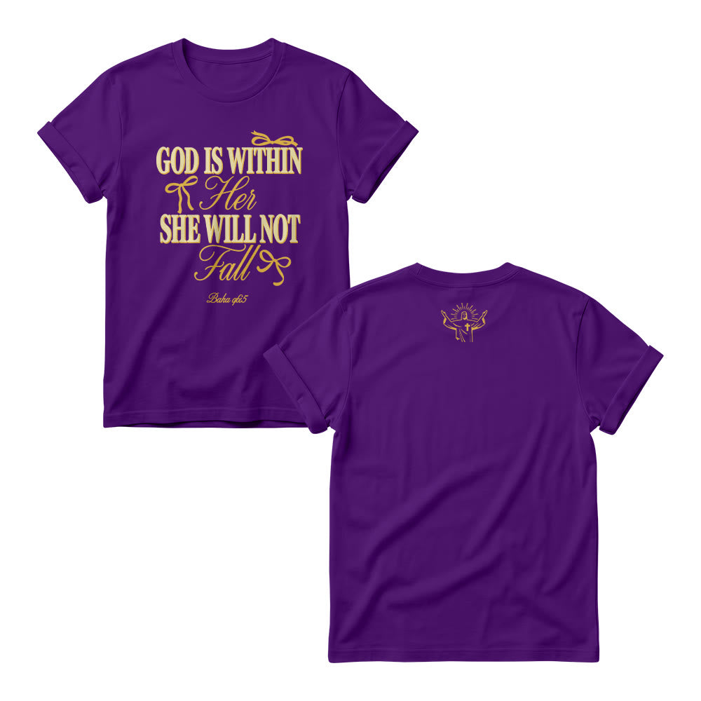 Christianartworkshop Mix Serif Cursive Bow Detail God Is Within Her Bible Verse Women's Crewnecks - Lila - 4XL - image 9