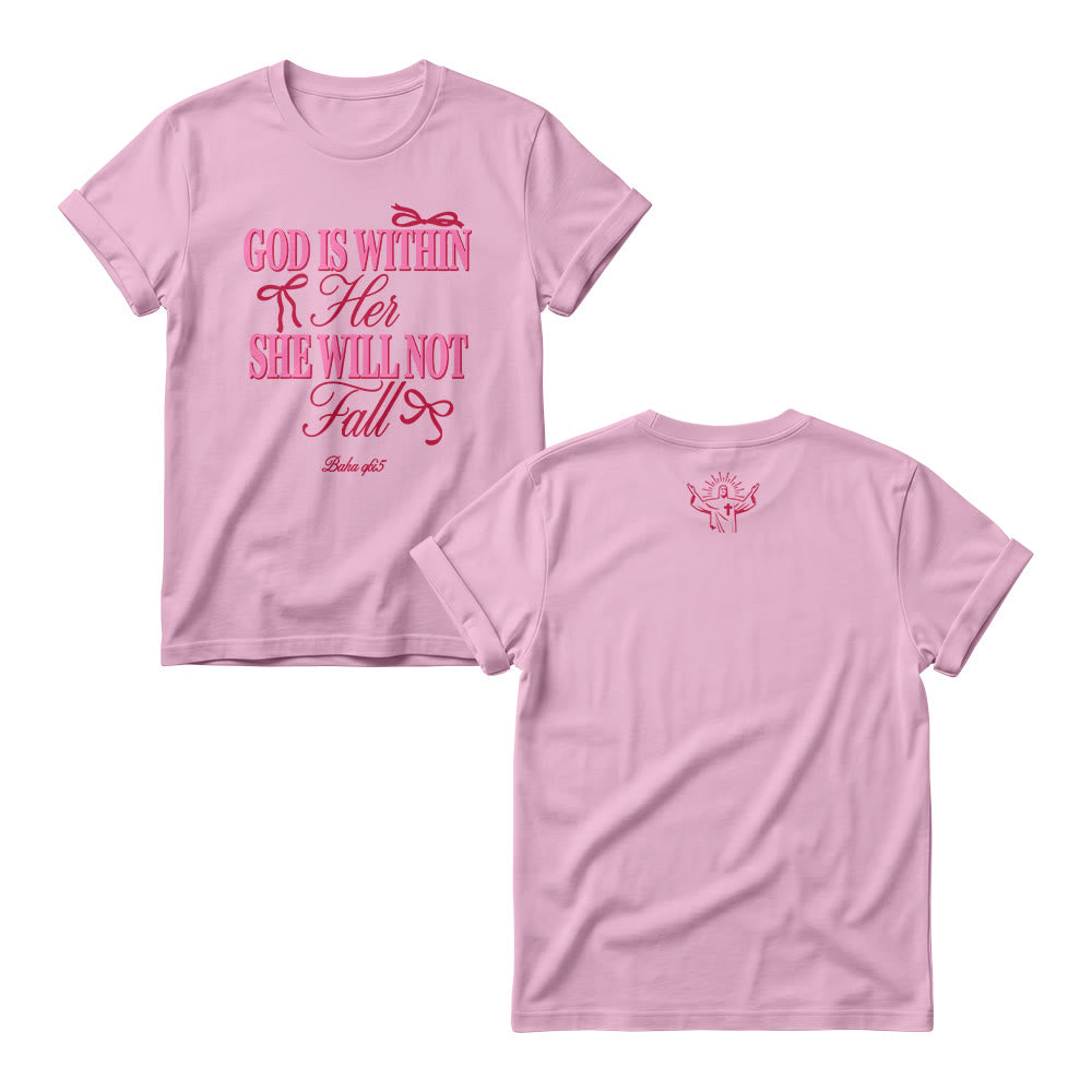 Christianartworkshop Mix Serif Cursive Bow Detail God Is Within Her Bible Verse Women's Crewnecks - Rosa - 4XL - image 6