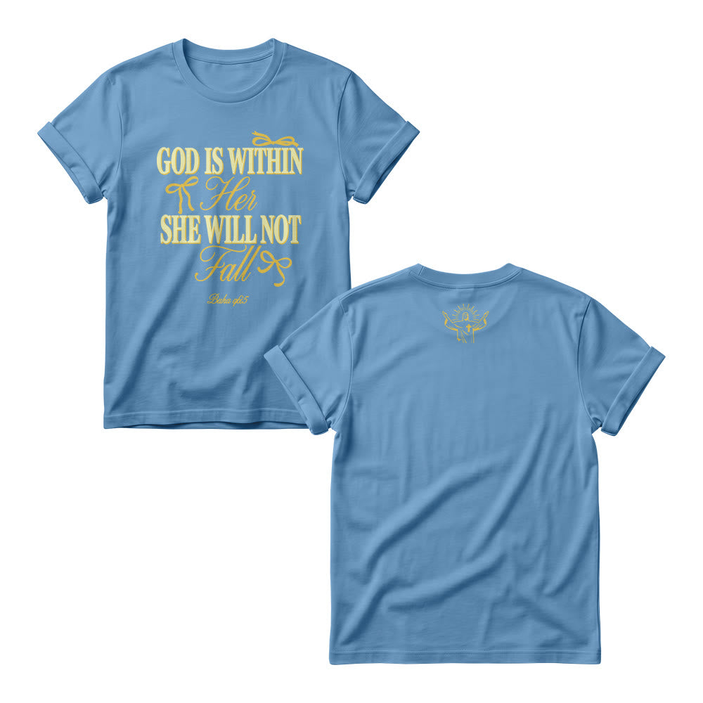 Christianartworkshop Mix Serif Cursive Bow Detail God Is Within Her Bible Verse Women's Crewnecks - Blau - 4XL - image 7
