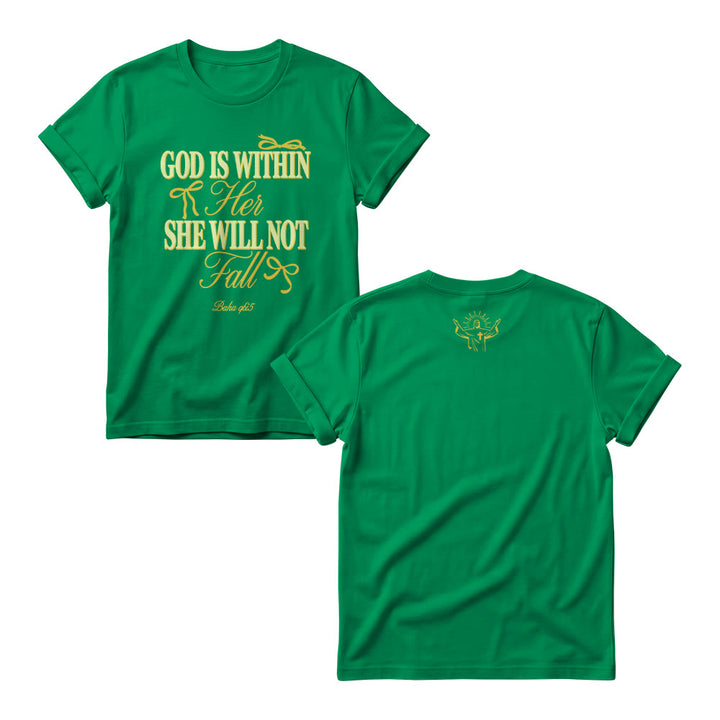 Christianartworkshop Mix Serif Cursive Bow Detail God Is Within Her Bible Verse Women's Crewnecks - Grün - 4XL - image 11