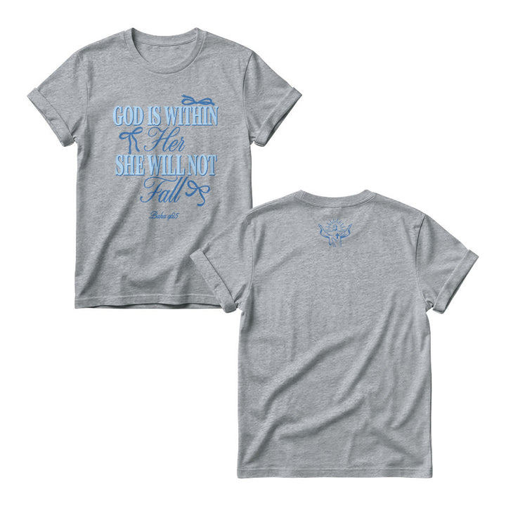 Christianartworkshop Mix Serif Cursive Bow Detail God Is Within Her Bible Verse Women's Crewnecks - Grau - 4XL - image 5