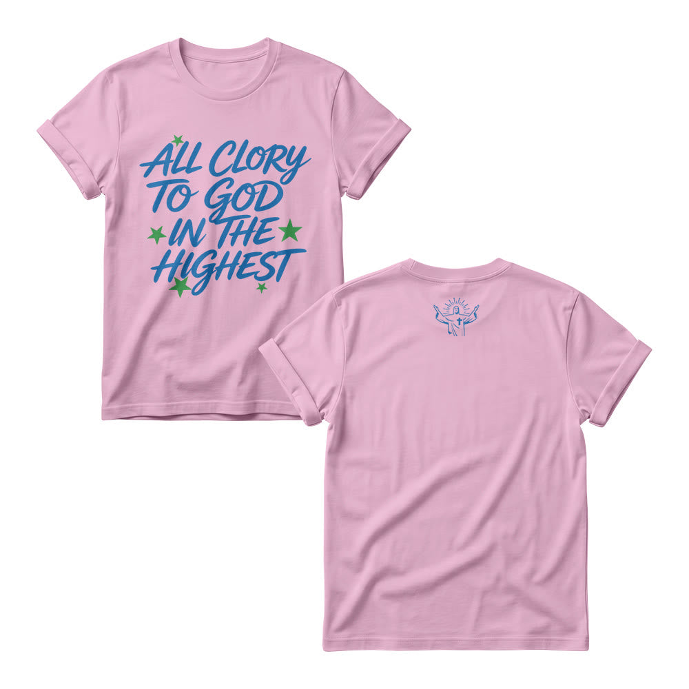 Christianartworkshop Alle Ehre sei Gott in der Höhe – Damen-Rundhalsausschnitt mit Sternenakzent auf der Vorderseite - Rosa - 4XL - image 6