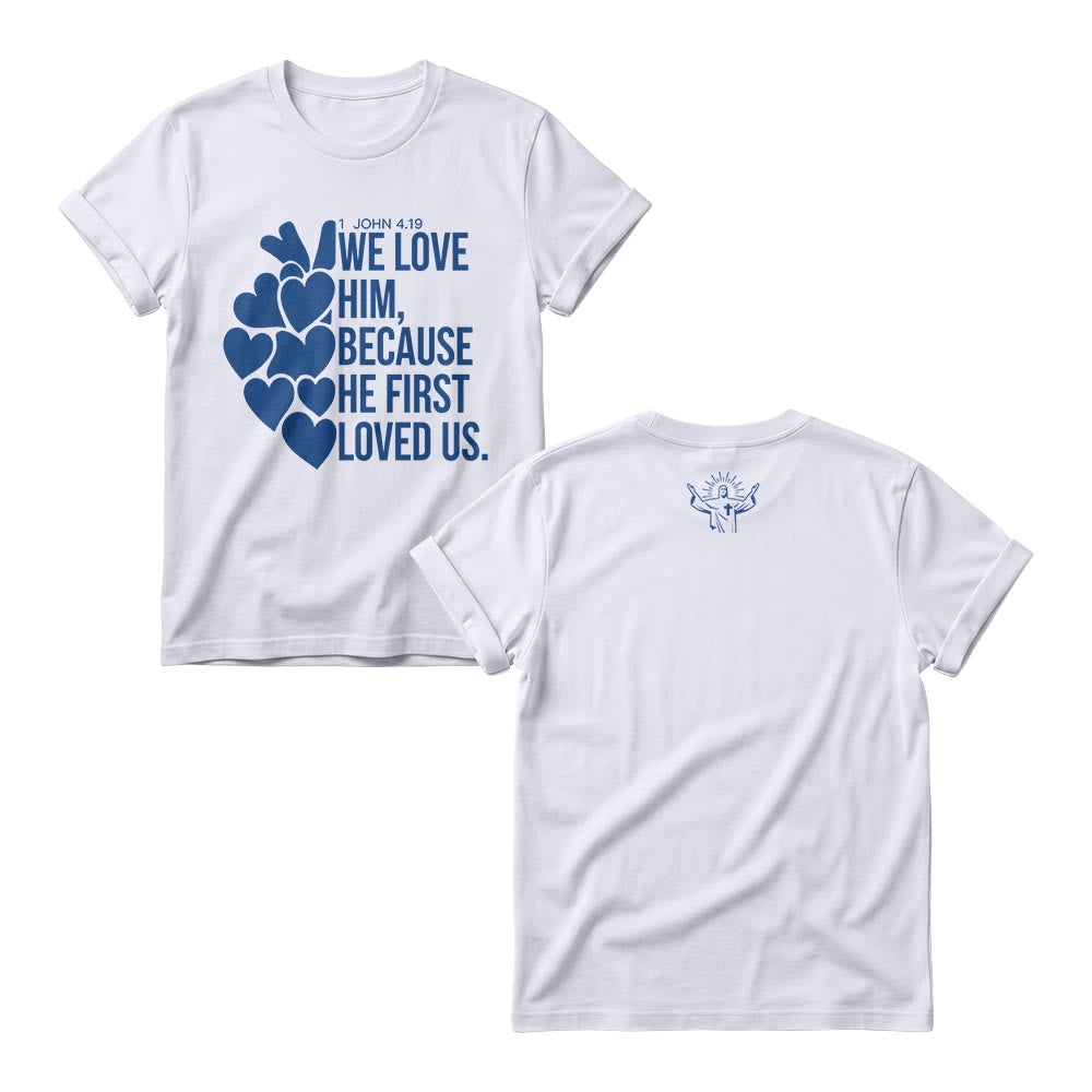 Christianartworkshop Damen-Rundhalspullover mit gestapeltem, fettem Schriftzug und Herzmotiv (1. Johannes 4,19) - Weiß - 4XL - image 3
