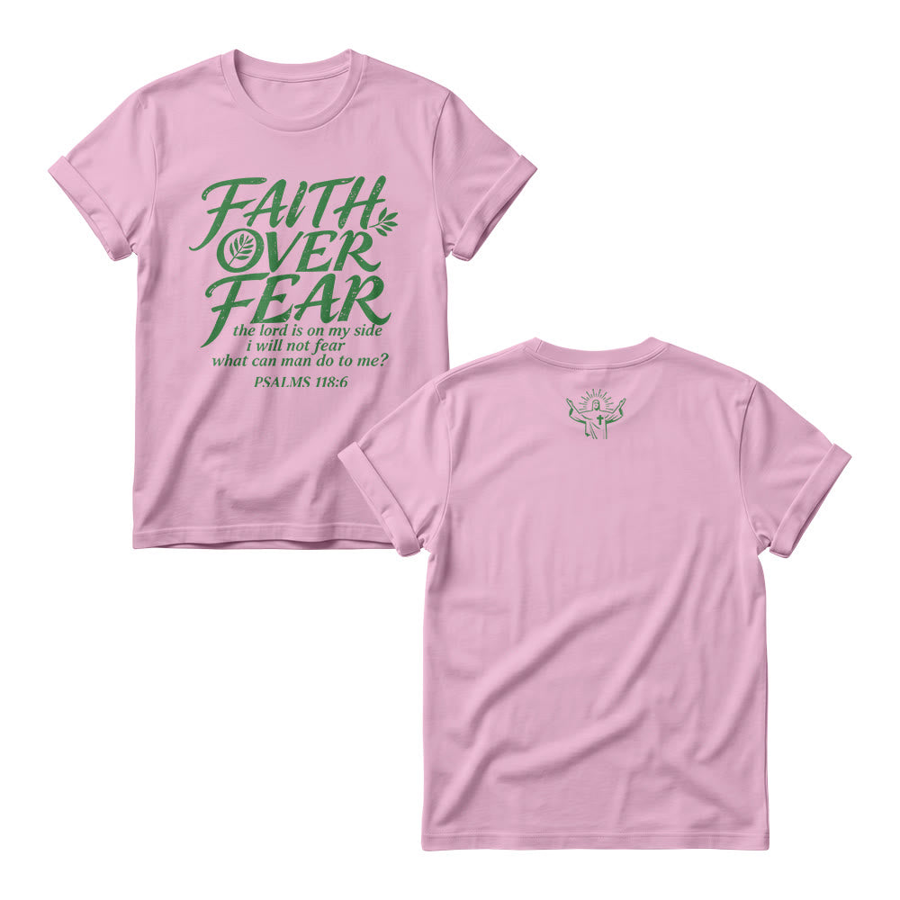 Christianartworkshop Glaube statt Angst – Olivenzweig (Psalm 118,6) – Damen-Rundhalsausschnitt mit geschwungenem Frontdruck - Rosa - 4XL - image 7