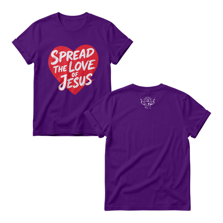 Christianartworkshop Verbreite die Liebe Jesu – Damen-Rundhalspullover mit herzförmigem, handgeschriebenem Aufdruck - Lila - 4XL - image 7