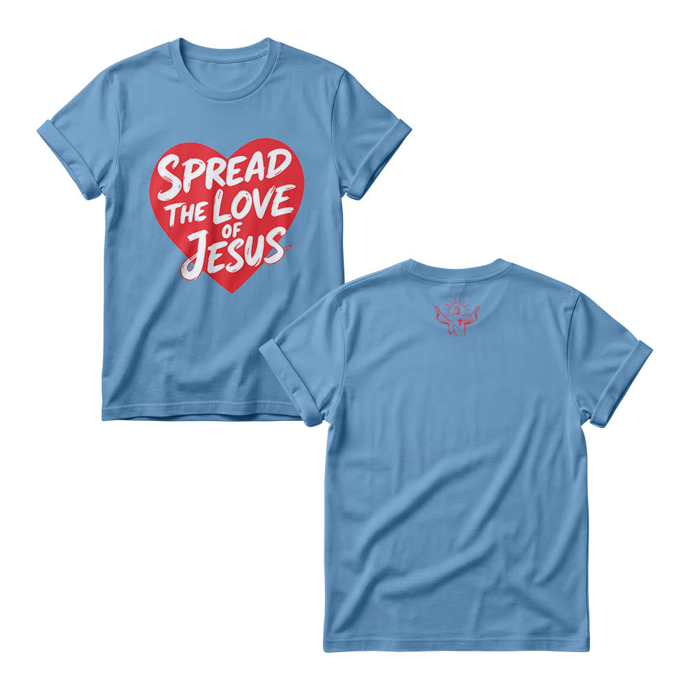Christianartworkshop Verbreite die Liebe Jesu – Damen-Rundhalspullover mit herzförmigem, handgeschriebenem Aufdruck - Blau - 4XL - image 5