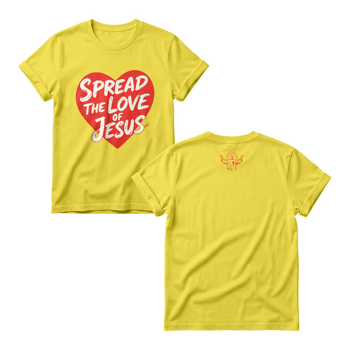 Christianartworkshop Verbreite die Liebe Jesu – Damen-Rundhalspullover mit herzförmigem, handgeschriebenem Aufdruck - Gelb - 4XL - image 2