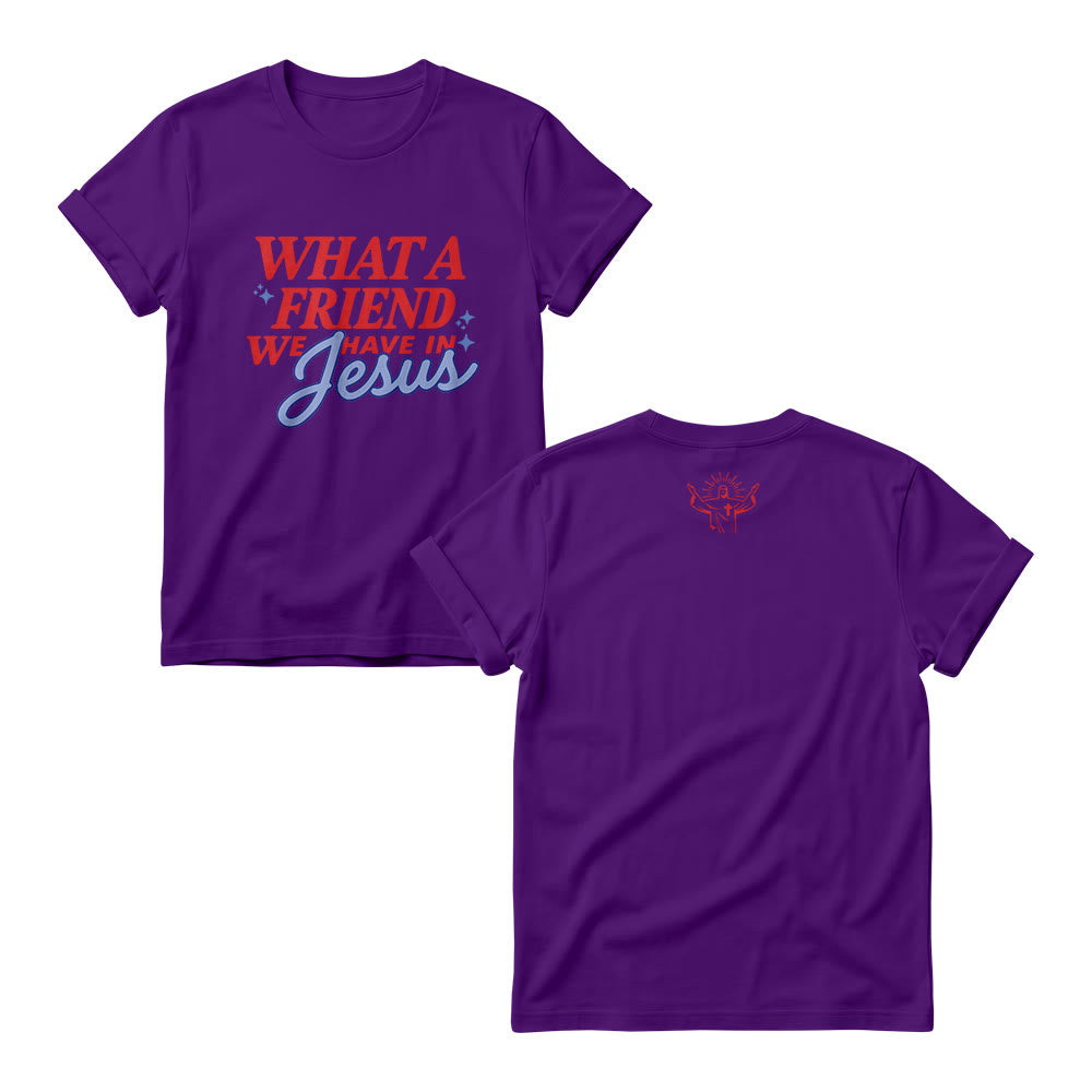 Christianartworkshop Was für ein Freund wir in Jesus haben Mix Block Cursive Tiny Star Sparkle Accent Front Print Damen-Rundhalsausschnitt - Lila - 4XL - image 7