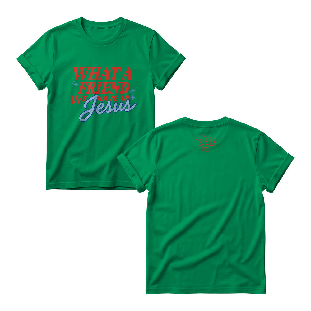 Christianartworkshop Was für ein Freund wir in Jesus haben Mix Block Cursive Tiny Star Sparkle Accent Front Print Damen-Rundhalsausschnitt - Grün - 4XL - image 9