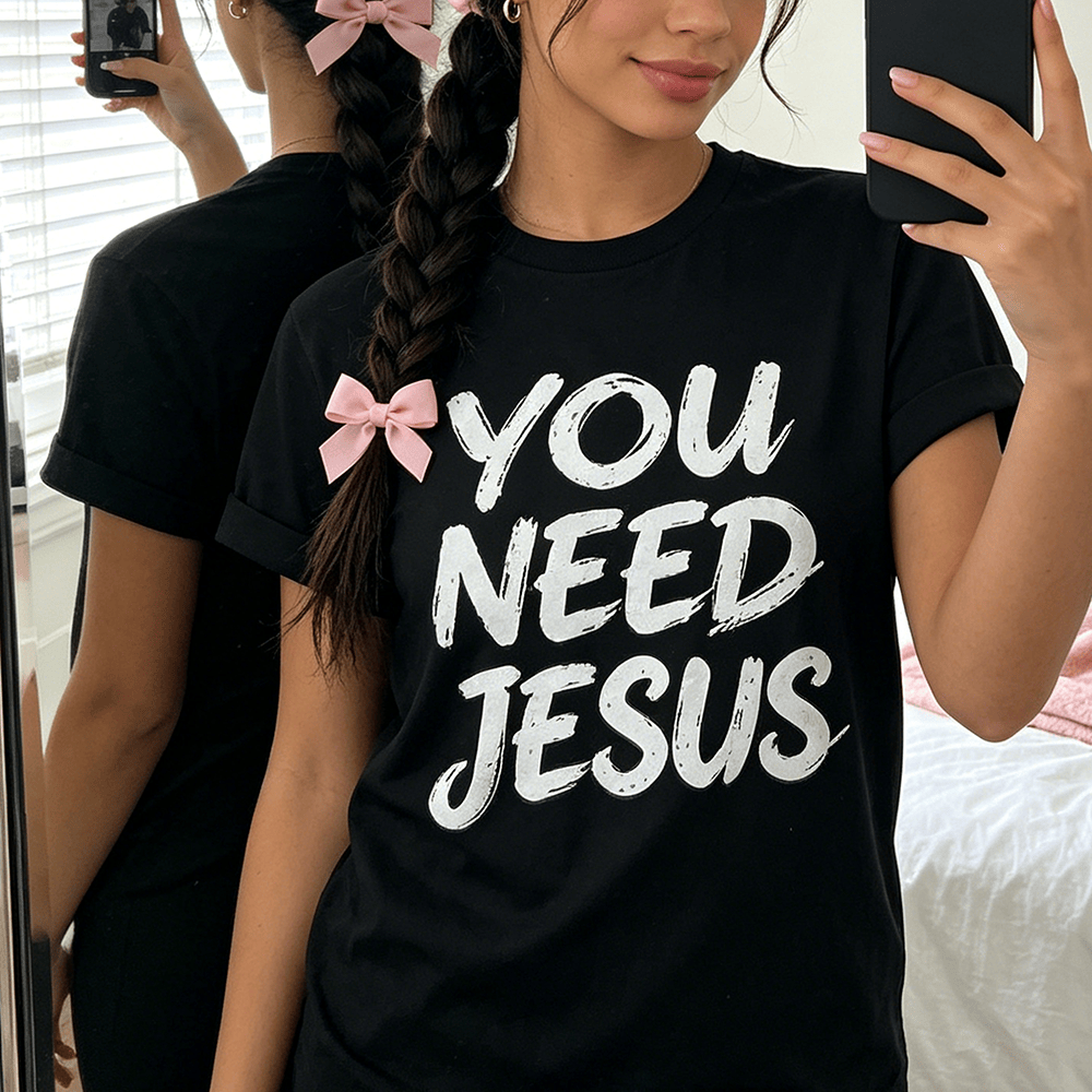 Christianartworkshop You Need Jesus Damen-Rundhalsausschnitt mit Used-Look-Schriftzug - image 0