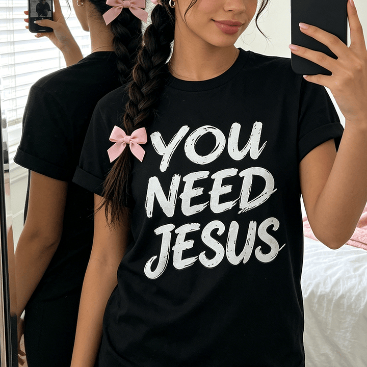 Christianartworkshop You Need Jesus Damen-Rundhalsausschnitt mit Used-Look-Schriftzug - image 0