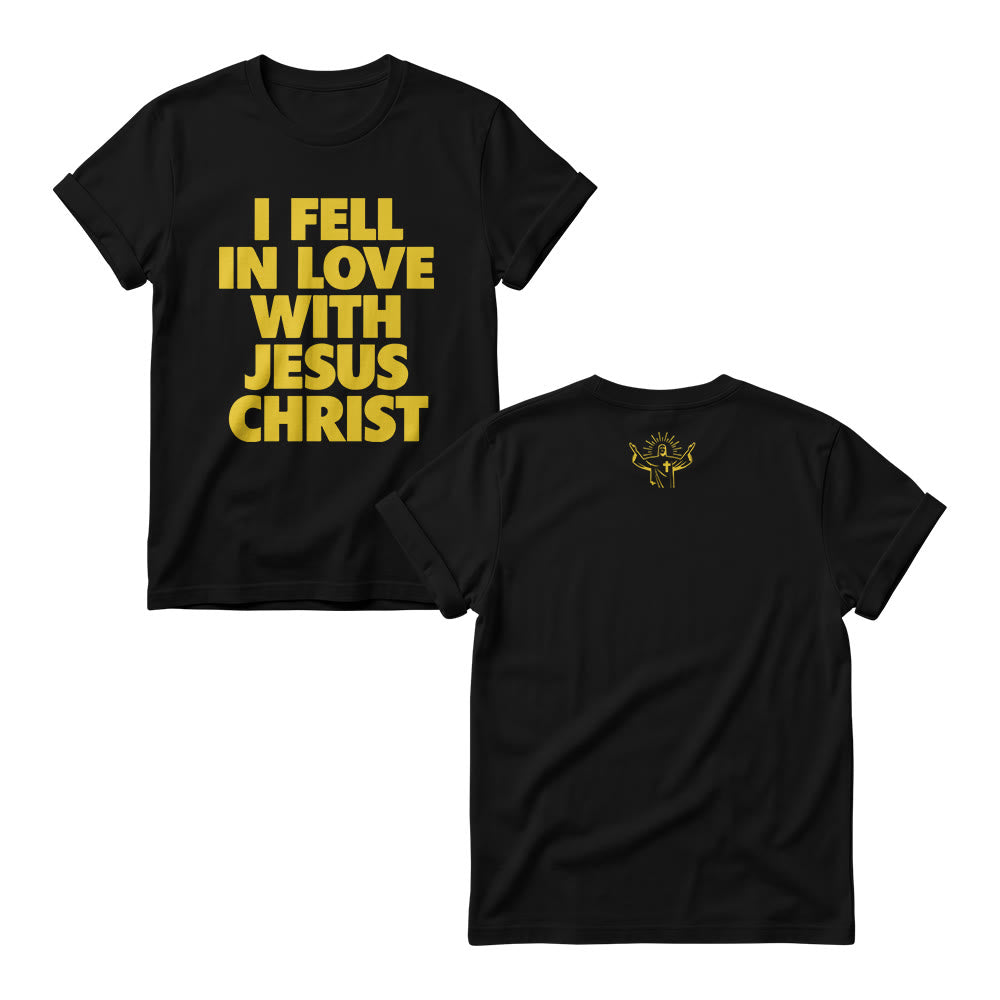 Christianartworkshop Ich habe mich in Jesus Christus verliebt – Damen-Rundhalspullover mit vertikalem, kräftigem Blockdruck auf der Vorderseite - Schwarz - 4XL - image 1