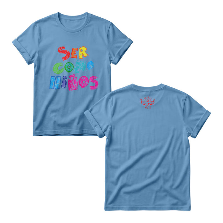 Christianartworkshop Ser Como Niños Mehrfarbiger, glänzender Bubble-Print mit spanischer Schrift auf der Vorderseite für Damen-Rundhalsausschnitte - Blau - 4XL - image 5