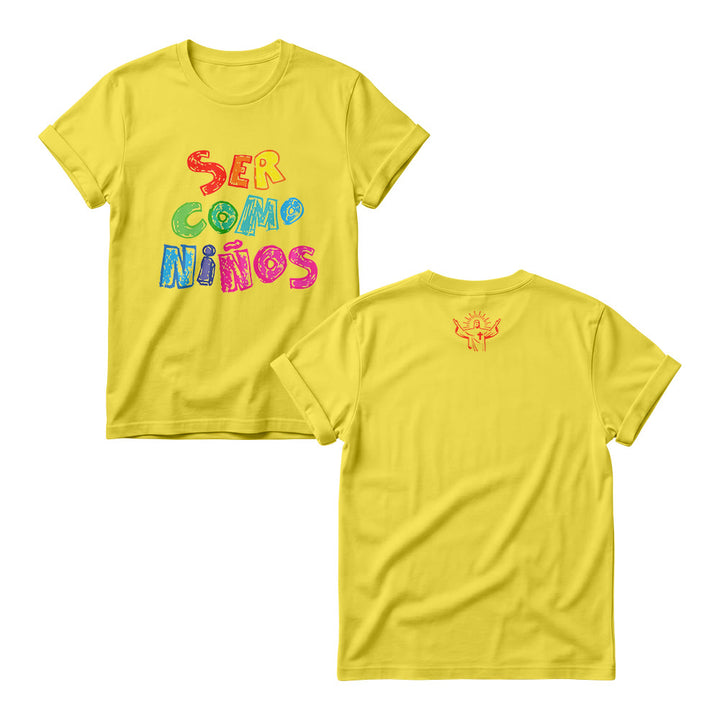 Christianartworkshop Ser Como Niños Mehrfarbiger, glänzender Bubble-Print mit spanischer Schrift auf der Vorderseite für Damen-Rundhalsausschnitte - Gelb - 4XL - image 3
