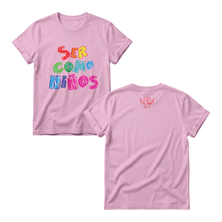 Christianartworkshop Ser Como Niños Mehrfarbiger, glänzender Bubble-Print mit spanischer Schrift auf der Vorderseite für Damen-Rundhalsausschnitte - Rosa - 4XL - image 1