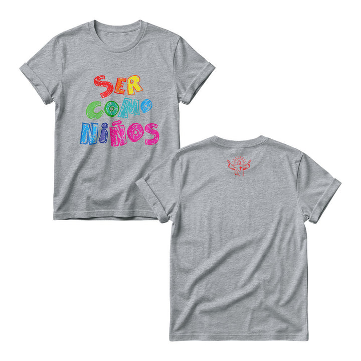 Christianartworkshop Ser Como Niños Mehrfarbiger, glänzender Bubble-Print mit spanischer Schrift auf der Vorderseite für Damen-Rundhalsausschnitte - Grau - 4XL - image 4