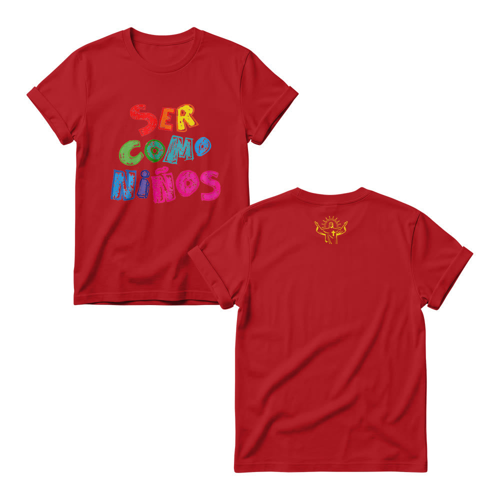Christianartworkshop Ser Como Niños Mehrfarbiger, glänzender Bubble-Print mit spanischer Schrift auf der Vorderseite für Damen-Rundhalsausschnitte - Rot - 4XL - image 8