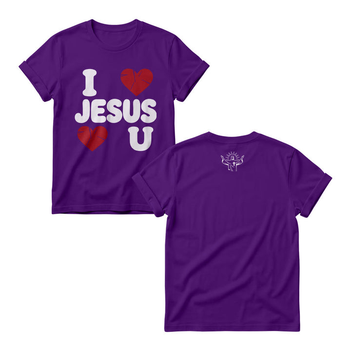 Christianartworkshop Niedlicher Damen-Rundhalspullover mit klobigem Bubble-Schriftzug „I Love Jesus“ und schlichtem Doppelherz-Motiv - Lila - 4XL - image 7