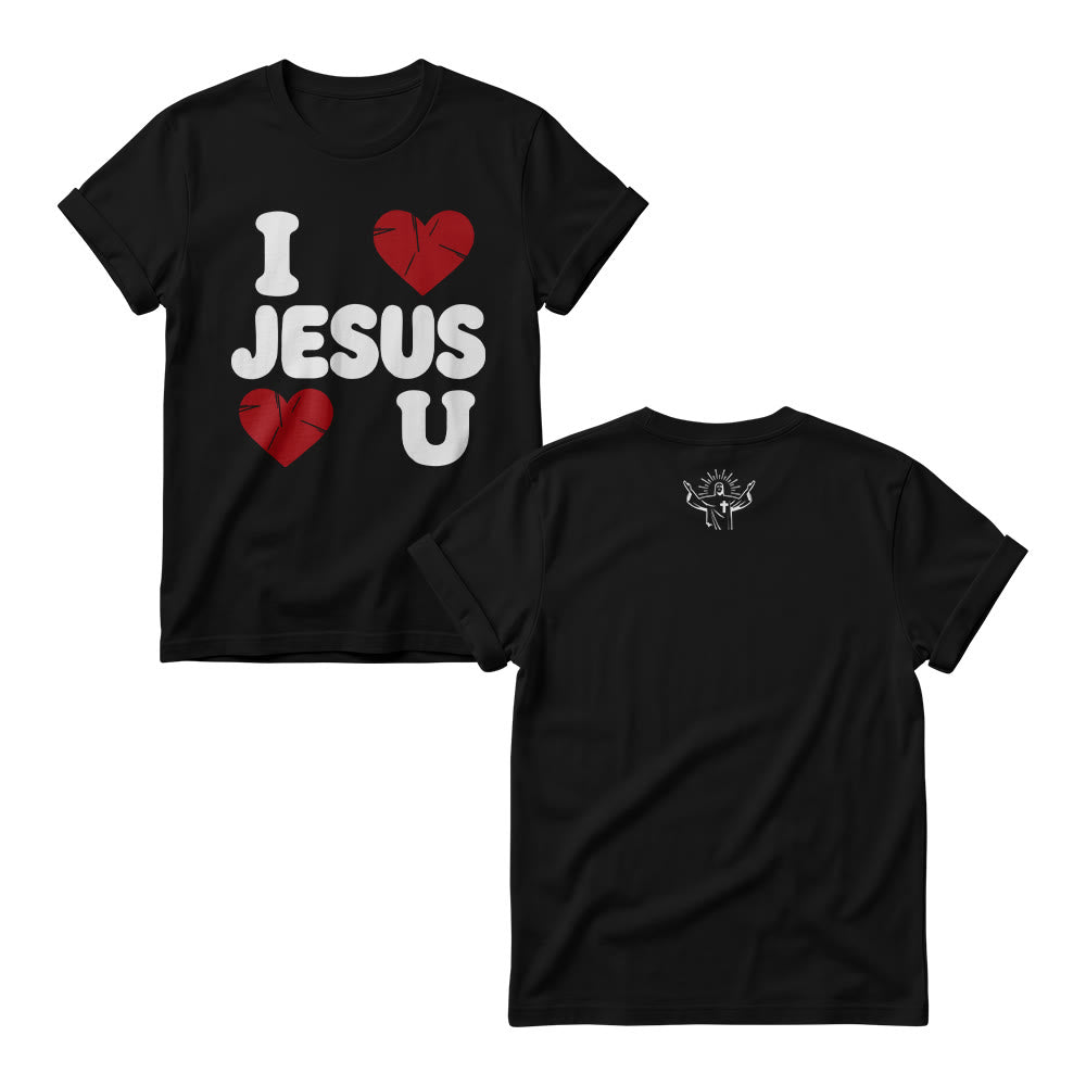 Christianartworkshop Niedlicher Damen-Rundhalspullover mit klobigem Bubble-Schriftzug „I Love Jesus“ und schlichtem Doppelherz-Motiv - Schwarz - 4XL - image 1