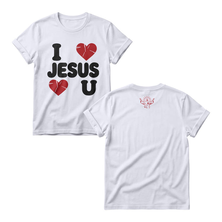 Christianartworkshop Niedlicher Damen-Rundhalspullover mit klobigem Bubble-Schriftzug „I Love Jesus“ und schlichtem Doppelherz-Motiv - Weiß - 4XL - image 2