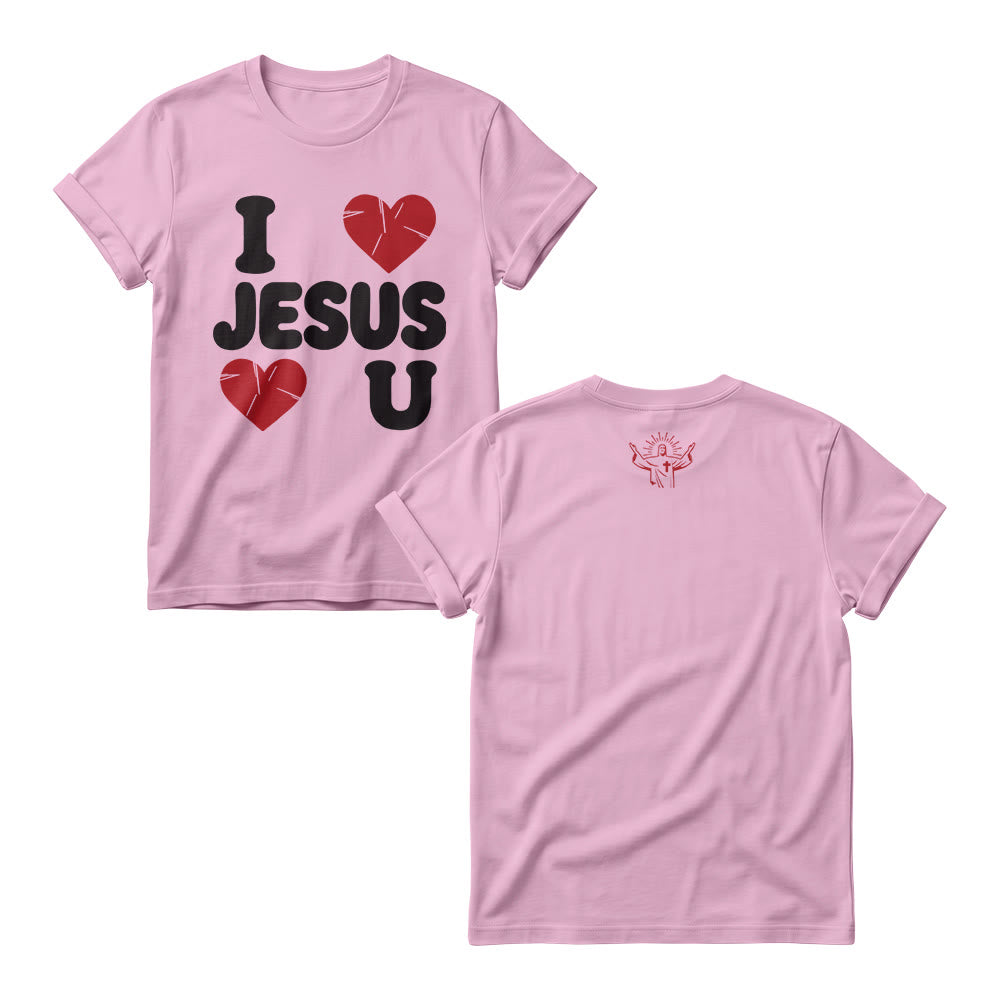 Christianartworkshop Niedlicher Damen-Rundhalspullover mit klobigem Bubble-Schriftzug „I Love Jesus“ und schlichtem Doppelherz-Motiv - Rosa - 4XL - image 5