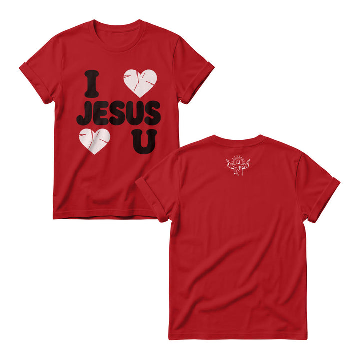 Christianartworkshop Niedlicher Damen-Rundhalspullover mit klobigem Bubble-Schriftzug „I Love Jesus“ und schlichtem Doppelherz-Motiv - Rot - 4XL - image 8