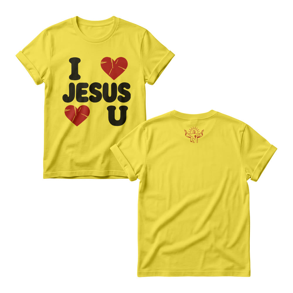 Christianartworkshop Niedlicher Damen-Rundhalspullover mit klobigem Bubble-Schriftzug „I Love Jesus“ und schlichtem Doppelherz-Motiv - Gelb - 4XL - image 3