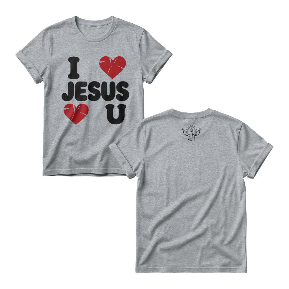 Christianartworkshop Niedlicher Damen-Rundhalspullover mit klobigem Bubble-Schriftzug „I Love Jesus“ und schlichtem Doppelherz-Motiv - Grau - 4XL - image 4